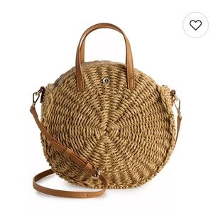NWT LC Lauren Conrad Cookie Crossbody Bag Round Woven Tan Handbag